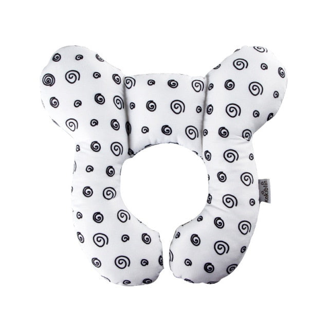 U-shaped baby head support pillow, white with navy swirl print