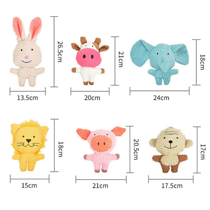 Plush baby animal toy set with six figures and visible size measurements