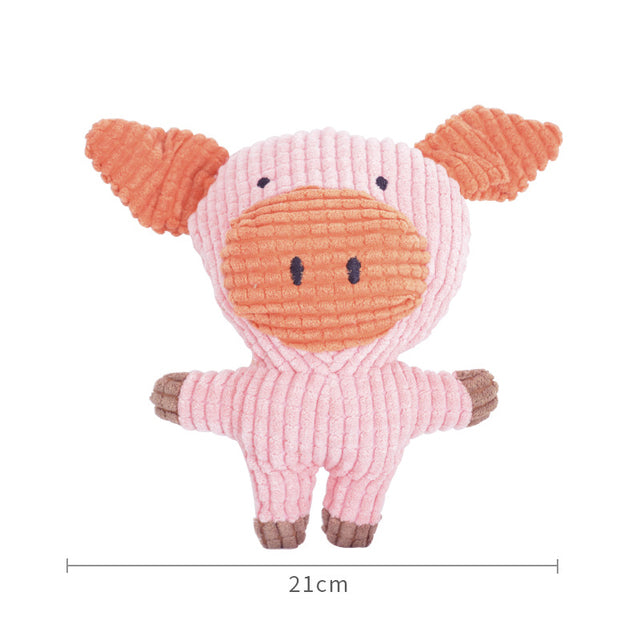 Pink pig-shaped plush baby toy with striped texture, about 21 cm