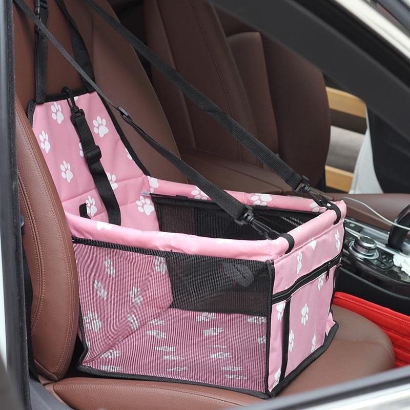 Pet car hammock seat, pink with black frame and mesh side panel