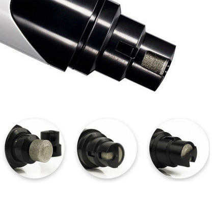 Rechargeable pet nail clipper grinding head and attachments in close-up