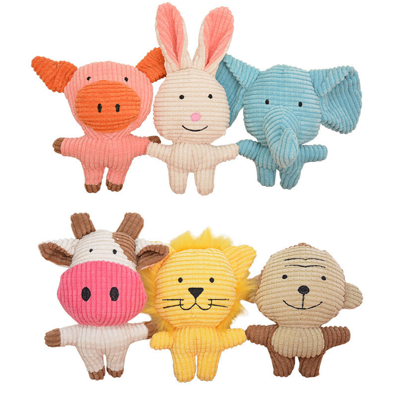 Plush baby toy set with six soft animal figures, grouped front view