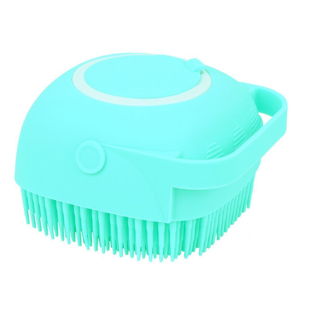 Light blue silicone body bath brush with circular top opening and bristle base