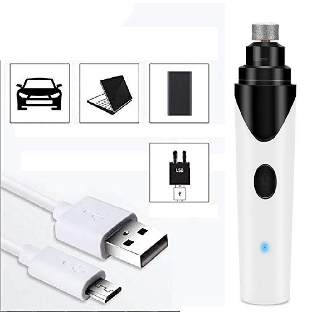Rechargeable pet nail clipper with USB connectors and charging cable