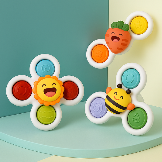 Baby suction bath spinner toy with animal flower and smiley suction discs