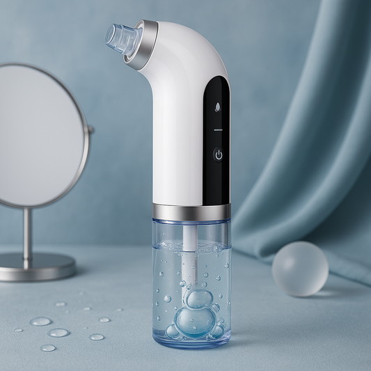 White handheld electric blackhead vacuum remover with clear collection chamber and nozzle