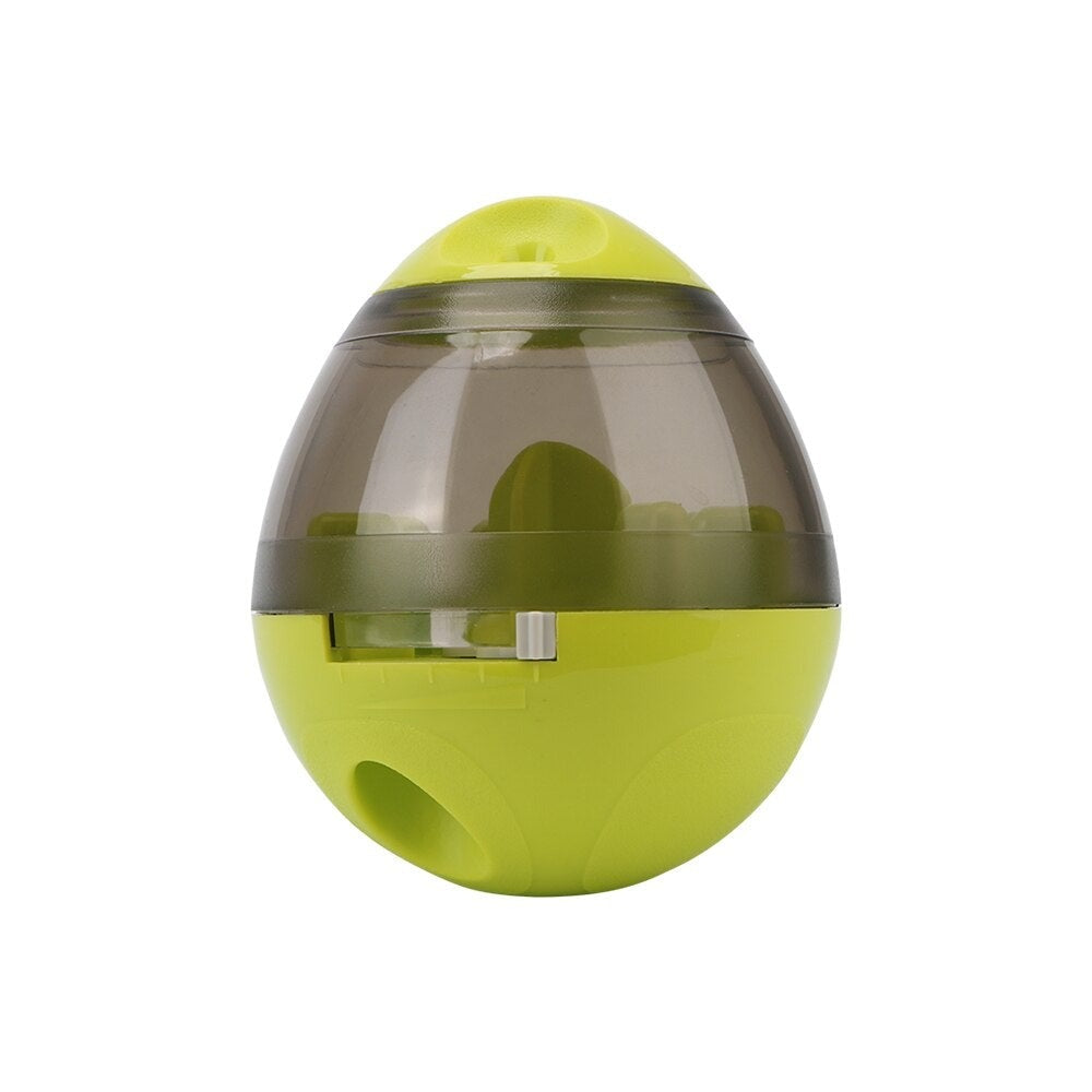 Interactive treat ball dispenser with lime green base and clear top
