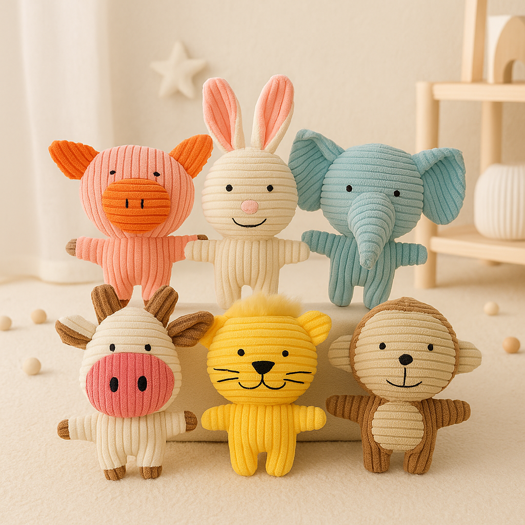 Plush baby toy set with six soft animal figures