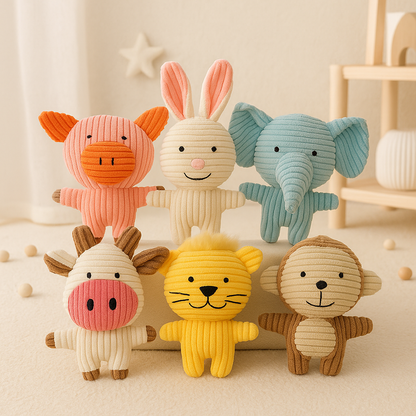 Plush baby toy set with six soft animal figures
