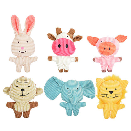 Plush baby toy set with six soft animal figures in mixed colors