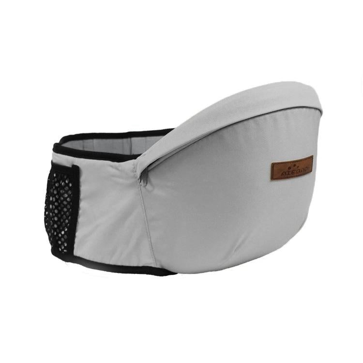 Hip seat carrier in light gray with mesh side panel and front logo patch.