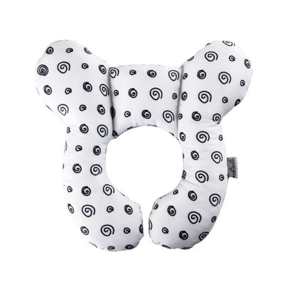 U-shaped baby head support pillow, white with navy swirl print